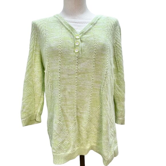 Womens Medium Light Green Henley Sweater 3/4 Sleeve Christopher & Banks - Picture 1 of 9